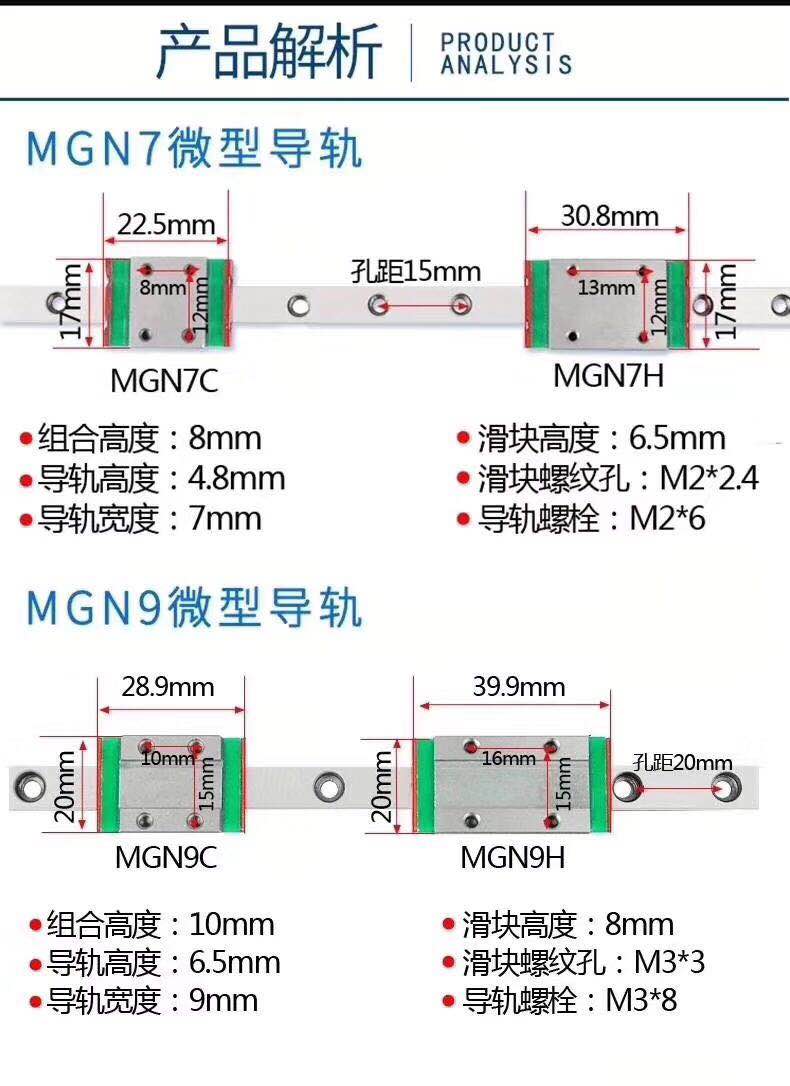 微型轻型MGN/MGW7 9 12 15C H线性滑轨选型图(图1)